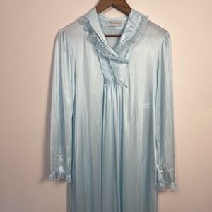 Vassarette Long Women's Gown Blue Made USA Lace Grannycore Cottage Medium